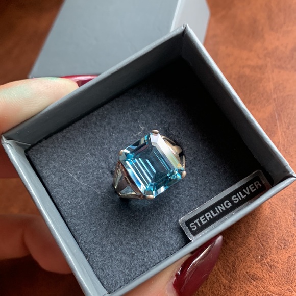 Jewelry - Vintage Sterling Silver Large Blue Gem Ring